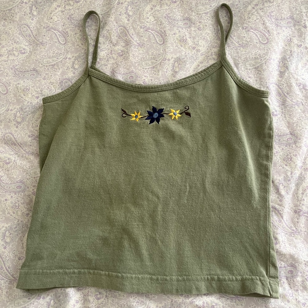 Vintage Green Floral Embroidered Tank